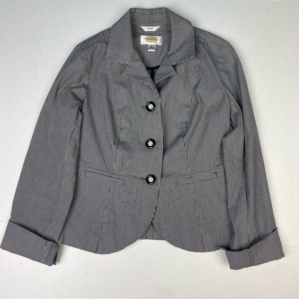 Talbots Petites Womens Size 2 Blazer Jacket Pinstripe Black White Lightweight